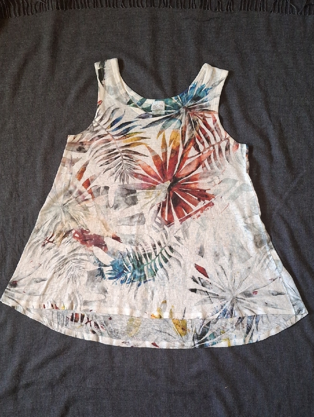 Et Lois Tropical Palm Print High Low Tank Top M Made in USA Knit
